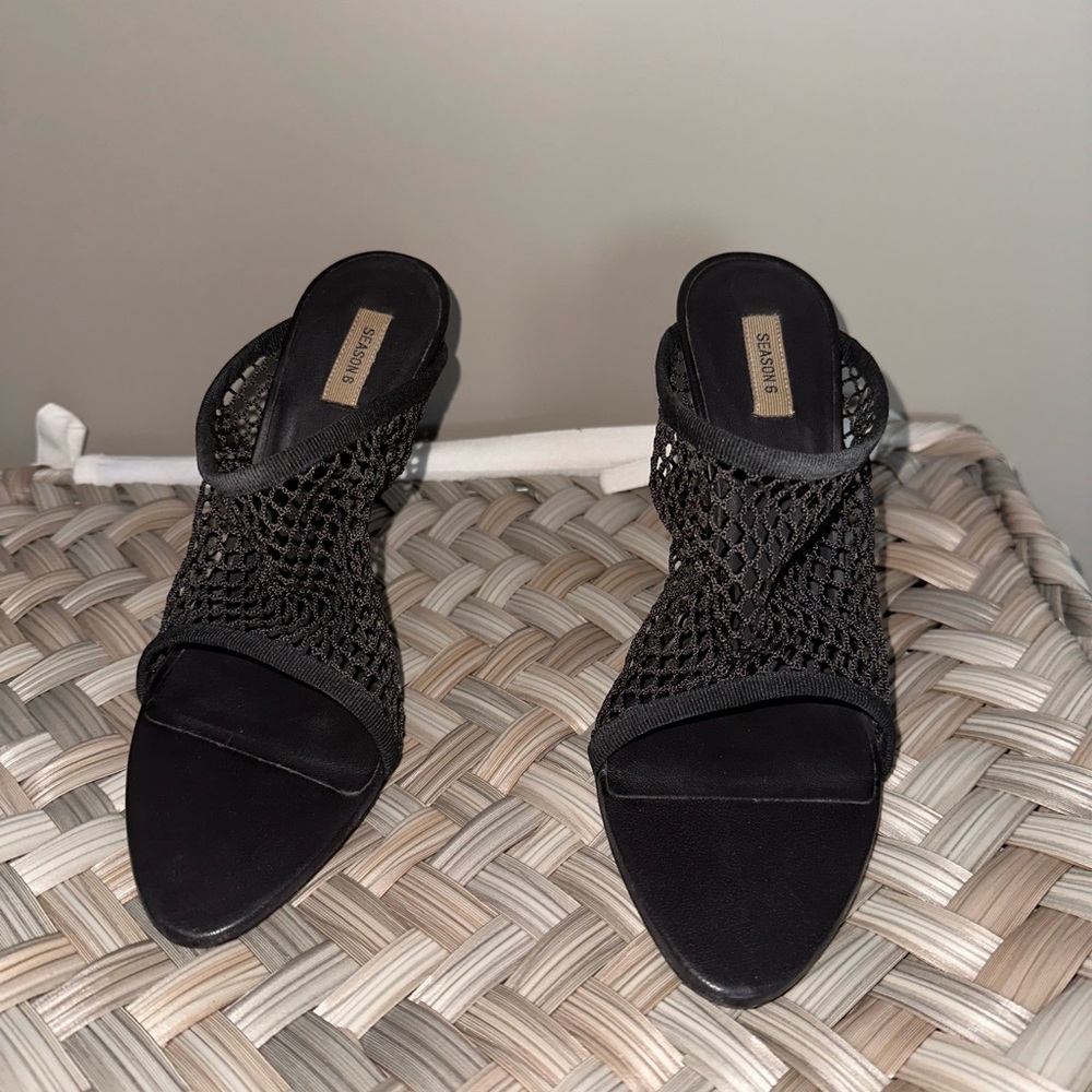Yeezy Season 6 Black Mesh Heeled Sandals